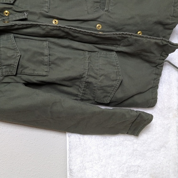 H&M Army Green Coat Faux Fur Collar Womens 0 Olive Green Jacket - Picture 6 of 15